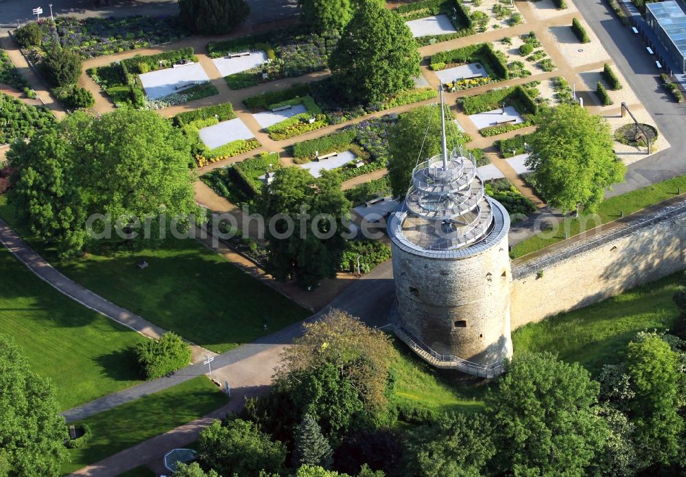 Erfurt from above - The Cyriak storm is part of a former city fortress on the mountain Cyriak in today egapark - terrain in the Bruehlervorstadt of Erfurt in Thuringia