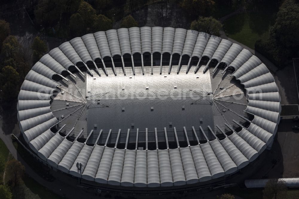 München from above - Roof of the Event-Arena at the olympic park in Munich in bavaria