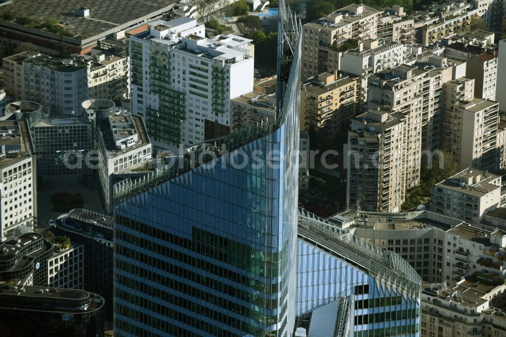 Paris from the bird's eye view: Roof and top of the highrise building Tour First on the Eastern End of the La Defense quarter in Paris in Ile-de-France, France