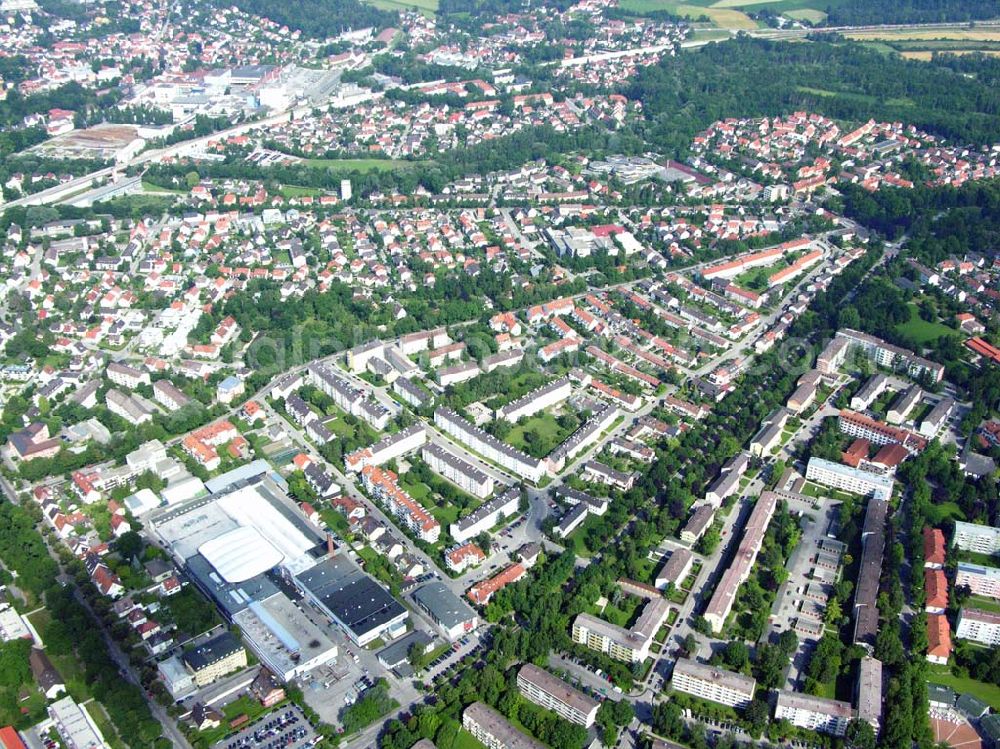 Aerial image Dachau - Blick auf das Stadtzentrum von Dachau (im Hintergrund die KZ-Gedenkstätte)