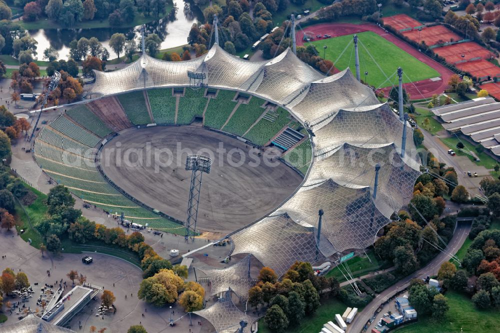 München from the bird's eye view: Sports facility grounds of the Olypmic stadium in Munich in the state Bavaria, Germany