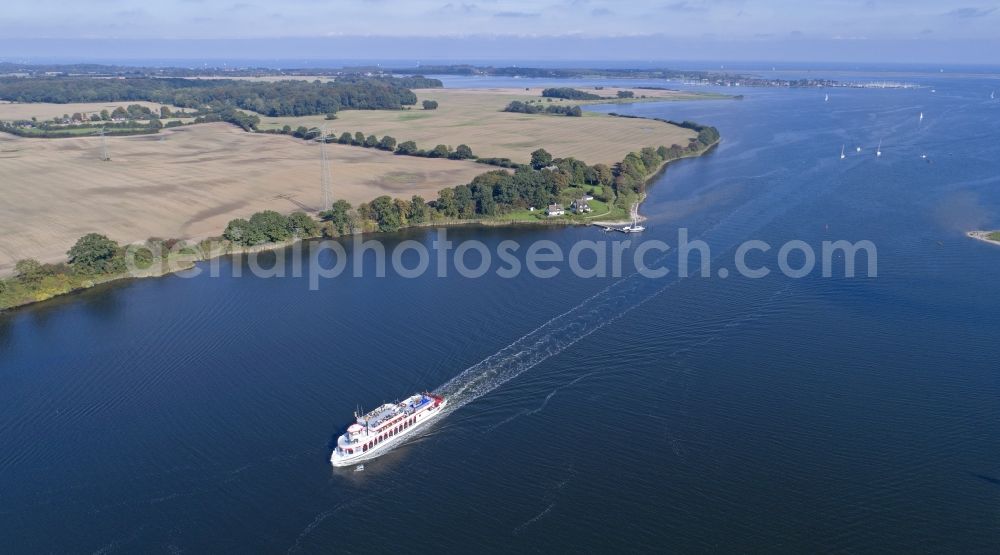 Ellenberg from above - Riparian areas on the lake area of Schlei in Ellenberg in the state Schleswig-Holstein, Germany