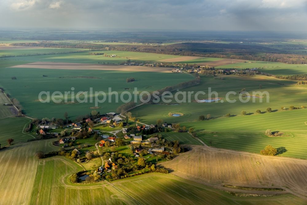 Aerial image Dargun OT Dörgelin - View of Doergelin, a district of Dargun surrounded by fields in the state Mecklenburg-Western Pomerania