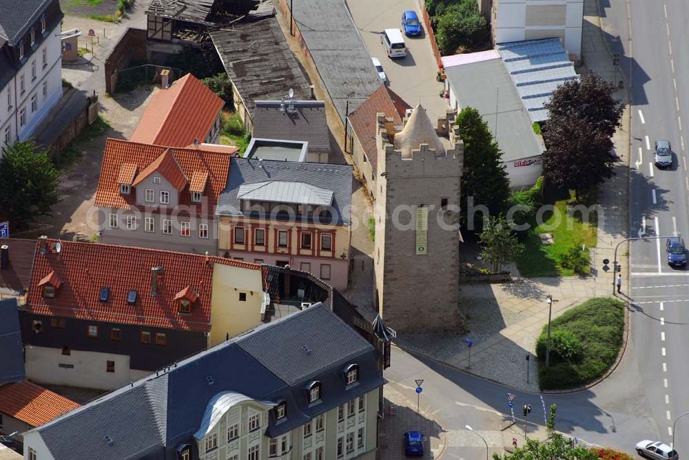 Saalfeld from the bird's eye view: Blick auf das Darrtor in der Darrtorstraße 11 in 07318 Saalfeld. Tel.: 0 36 71 - 35 82 0 Achim Walder: