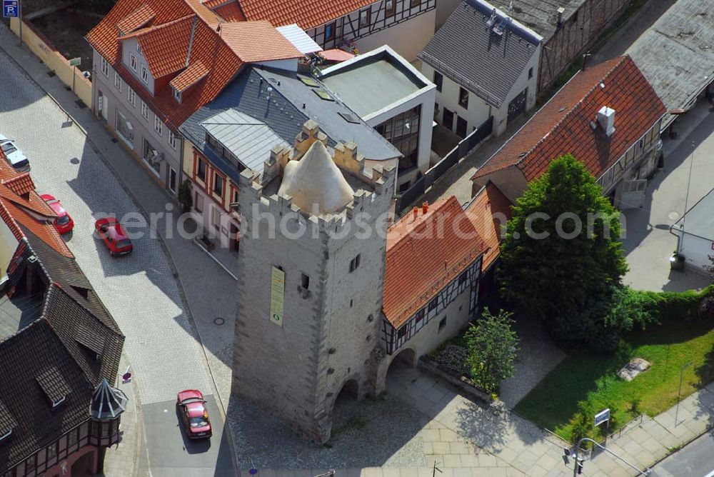 Aerial image Saalfeld - Blick auf das Darrtor in der Darrtorstraße 11 in 07318 Saalfeld. Tel.: 0 36 71 - 35 82 0 Achim Walder: