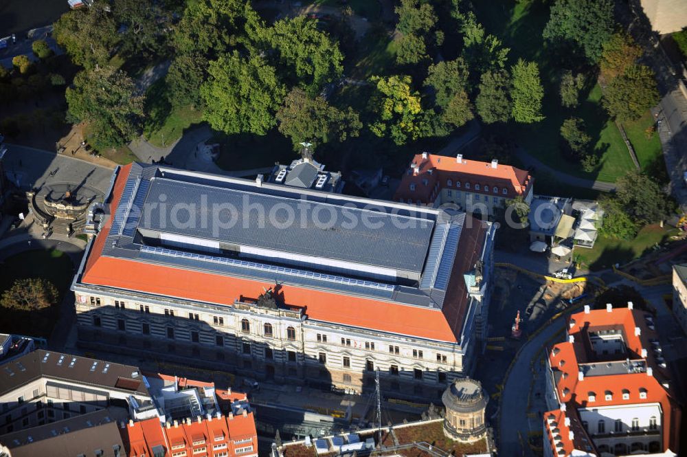 Dresden from the bird's eye view: View of the Albertinum at the eastern end of the Brühl's Terrace in Dresden. Its origin is an armory, which was converted into a museum in the late 19 Century by Carl Adolph Canzler