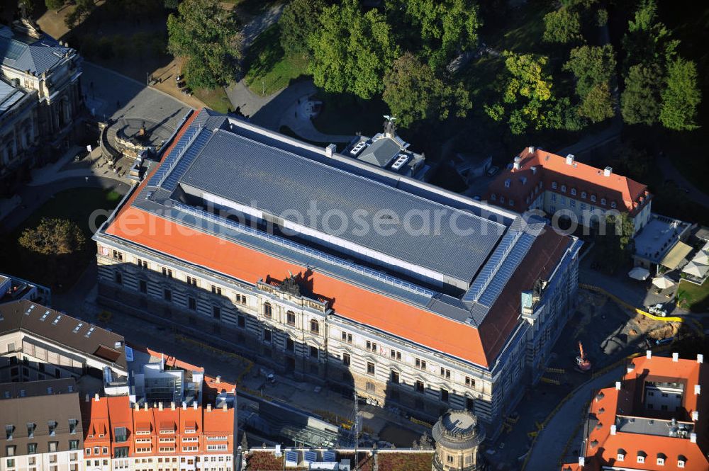 Aerial image Dresden - View of the Albertinum at the eastern end of the Brühl's Terrace in Dresden. Its origin is an armory, which was converted into a museum in the late 19 Century by Carl Adolph Canzler