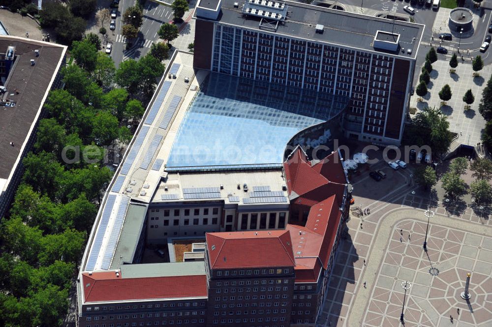 Dortmund from above - View of the Old and New Town House in Dortmund and the glass foyer, which connects the two houses. The New Town House was built in 1899 by design of Frederick Kullrich. Both houses shelter the city government