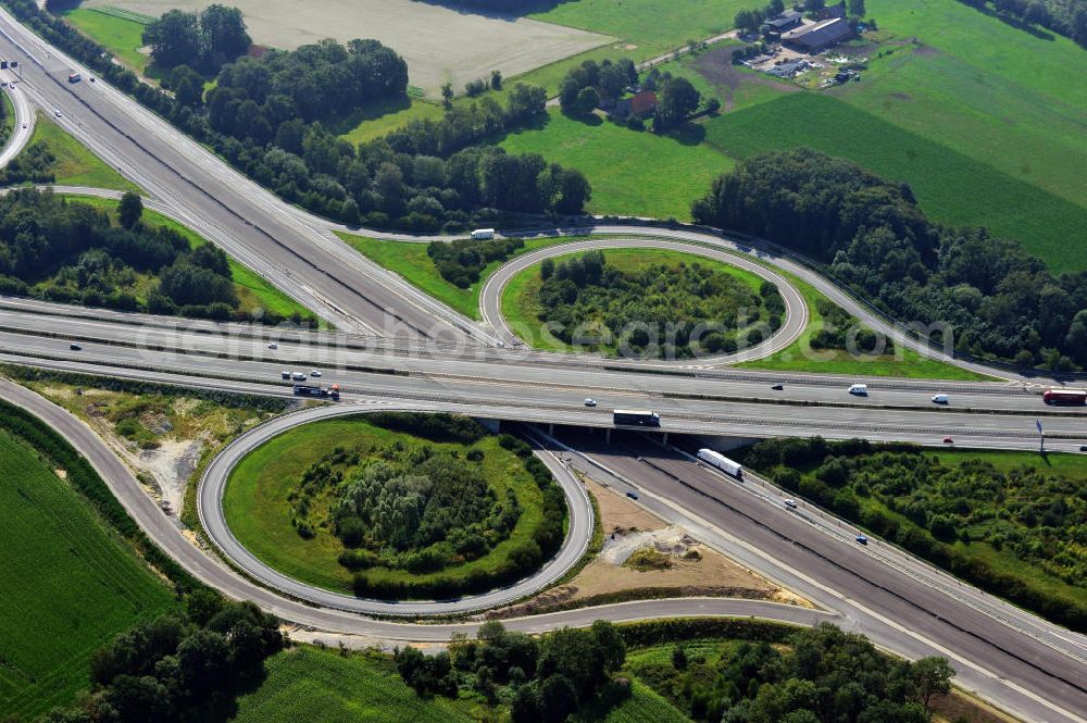 Aerial image Bielefeld - View at the mortorway crossing Bielefeld in the Senner district of Bielefeld. It connects the motorways A 2 and A 33