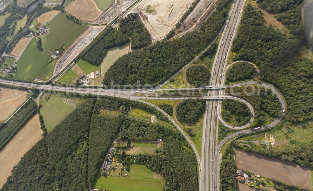 Aerial image Dortmund - View of the motorway intersection Dortmund NW, which is strictly speaking a motorway triangle trumpet shape. Set between the A2 and A45