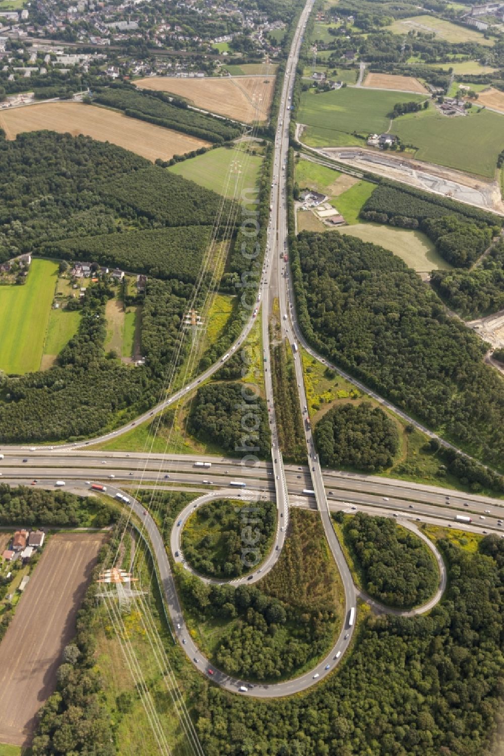 Aerial photograph Dortmund - View of the motorway intersection Dortmund NW, which is strictly speaking a motorway triangle trumpet shape. Set between the A2 and A45