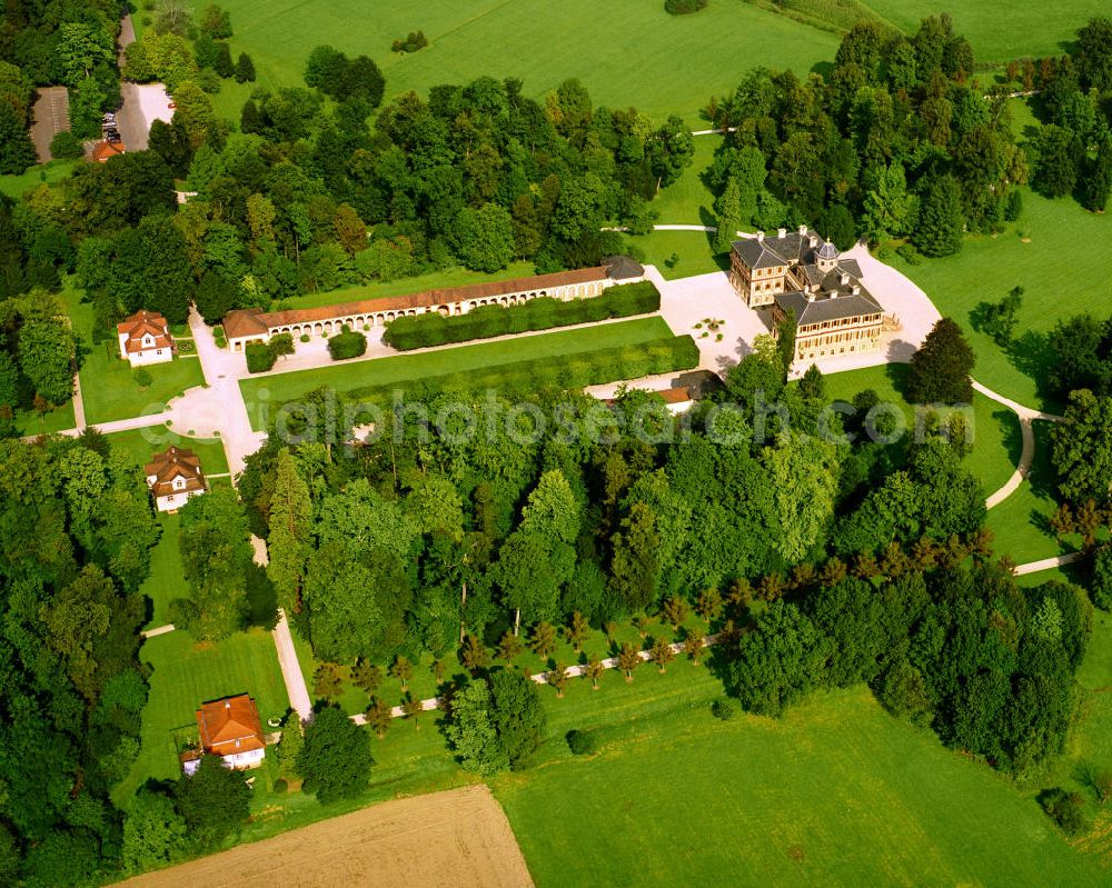 Aerial image Baden-Württemberg - Photo of the chateau Favorite, which was built by Johann Michael Ludwig Rohrer between 1710 and 1730 in Rastatt-Förch. Client was the Margravine Sibylla Augusta of Baden. Schloss Favorite is the oldest German porcelain palace