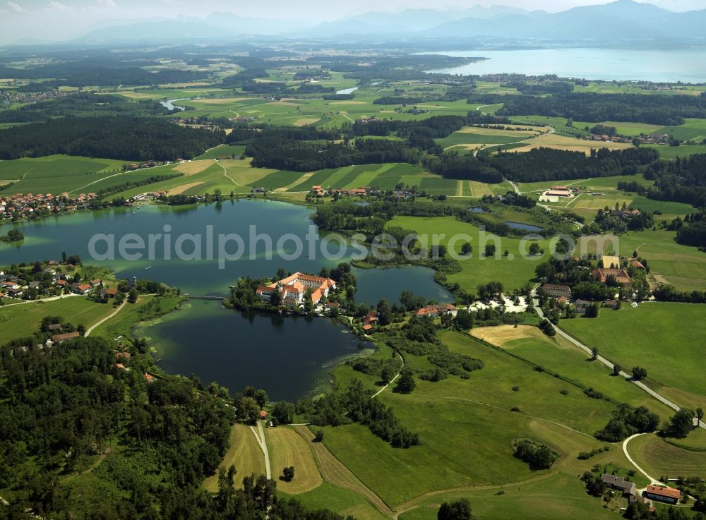 Seeon from above - The Benedictine monastery in Bavaria in Seeon lies on a peninsula of Lake Seeoner