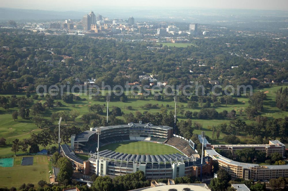 JOHANNESBURG from the bird's eye view: View of the Bidvest Wan derers Cricket Stadium in the Sandton district of Johannesburg, South Africa. The stadium was built in 1956 and has a capacity of 34,000 seats. In 2003, the finals of the Cricket Wolrd Cup took place in here