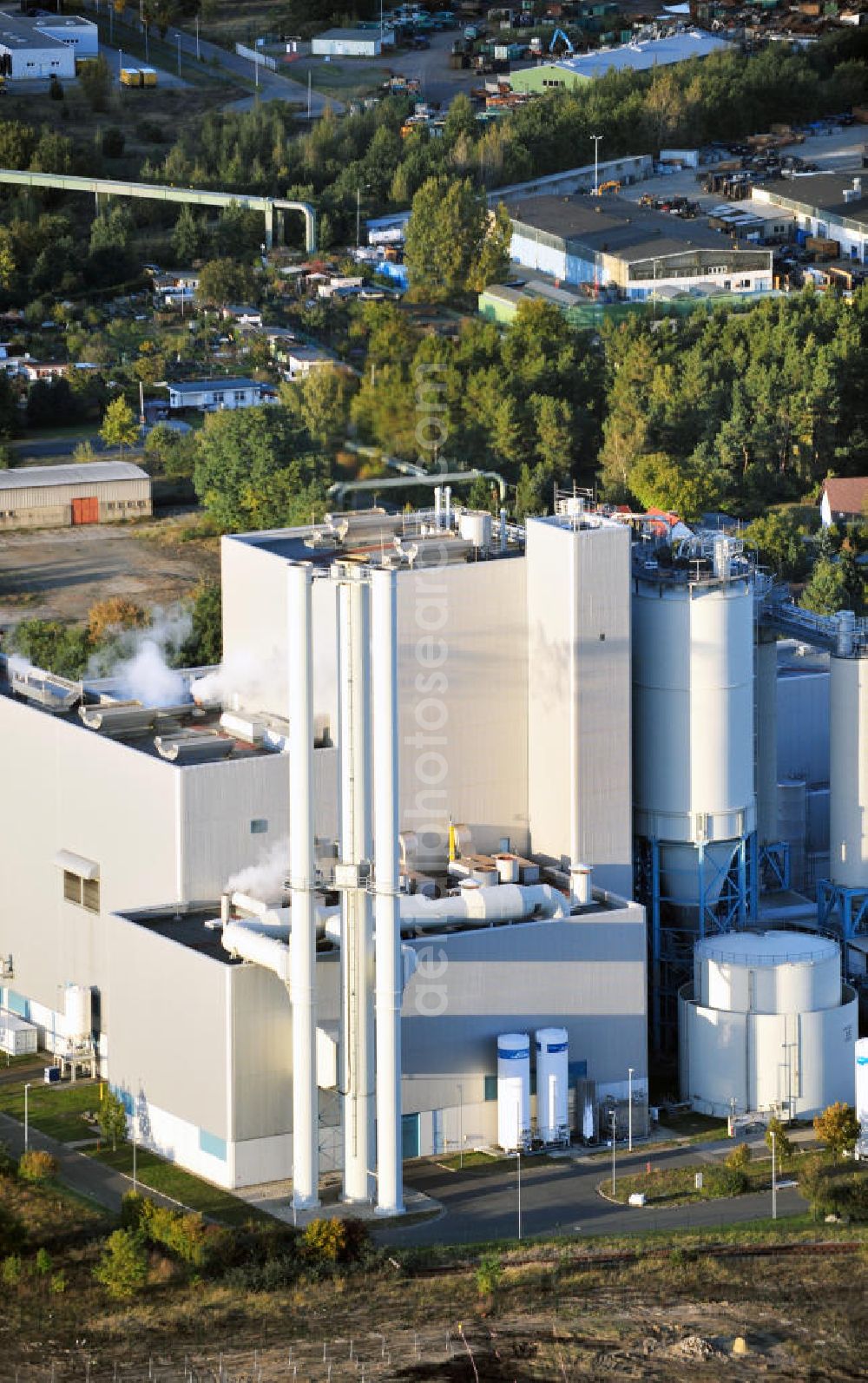 Cottbus from above - View of the block heat and power plant in Cottbus, which was built at the site of the old power station in 1998