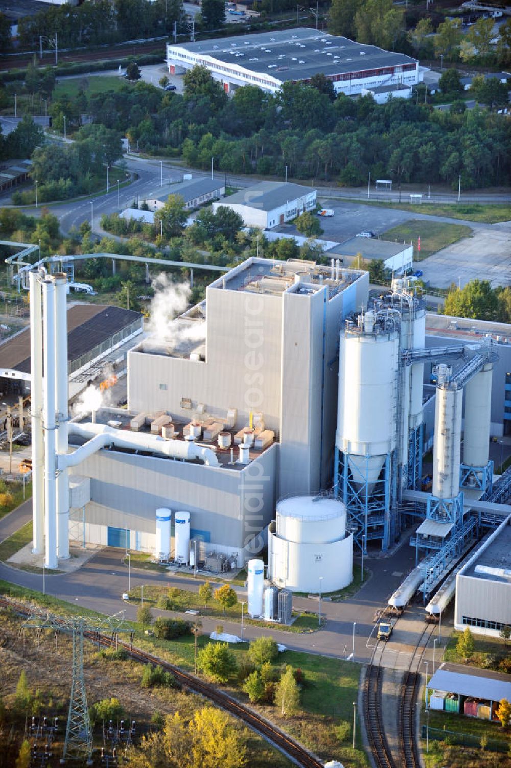 Cottbus from above - View of the block heat and power plant in Cottbus, which was built at the site of the old power station in 1998