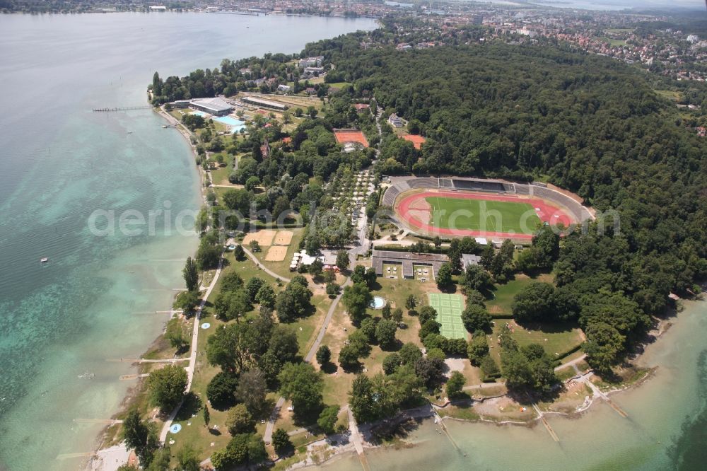 Konstanz from above - The Bodensee Stadion is a multi-purpose stadium in Konstanz in Baden-Wuerttemberg