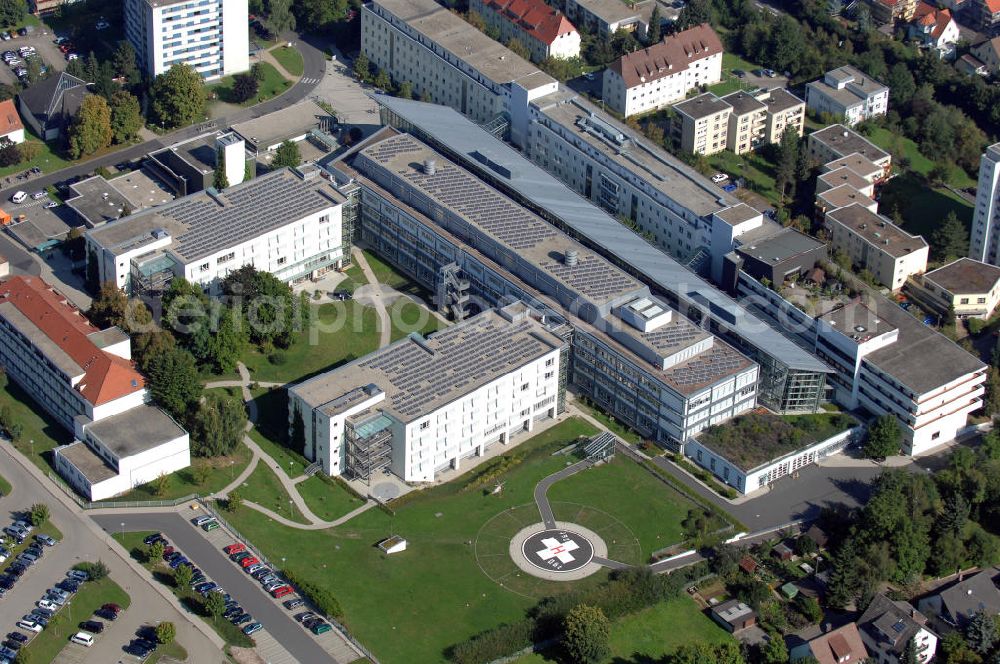 Aerial photograph Bad Mergentheim - Blick auf das Caritas-Krankenhaus Bad Mergentheim. Das Caritas-Krankenhaus der Zentralversorgung liegt im Norden Baden-Württembergs (Main-Tauber-Kreis) etwa 40 km südlich von Würzburg. Es befindet sich in christlicher Trägerschaft. Bad Mergentheim ist eine Stadt an der Tauber im Nordosten Baden-Württembergs, etwa 35 km südwestlich von Würzburg bzw. 56 km nordöstlich von Heilbronn. Kontakt: Caritas-Krankenhaus Bad Mergentheim, Uhlandstr. 7, 97980 Bad Mergentheim, Tel. +49 (0)7931 58 0, Fax +49 (0)7931 58 2090, e-mail: info@ckbm.de