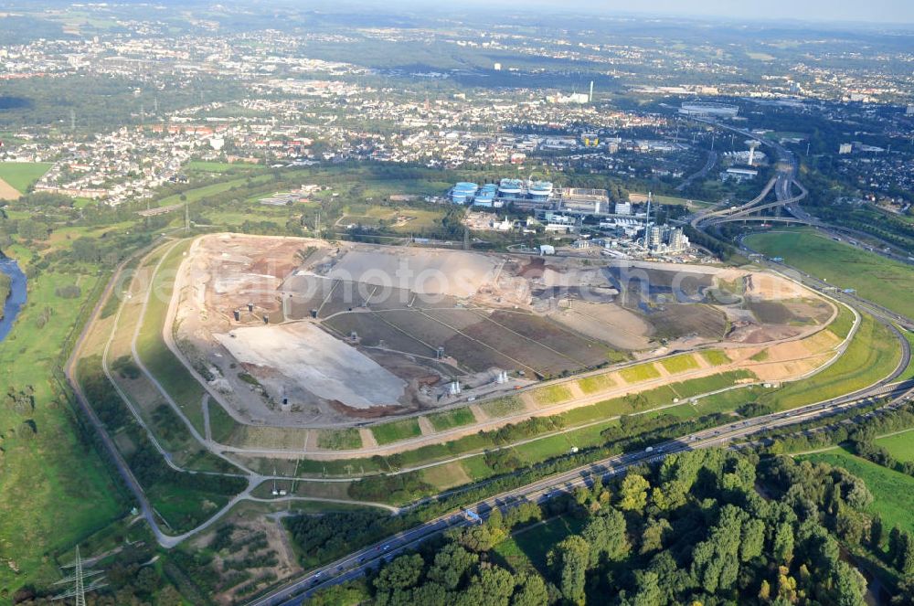 Leverkusen from the bird's eye view: View of the disposal center Leverkusen-Bürrig in North Rhine-Westphalia. The garbage dump is operatet by the Currenta GmbH & Co. OHG