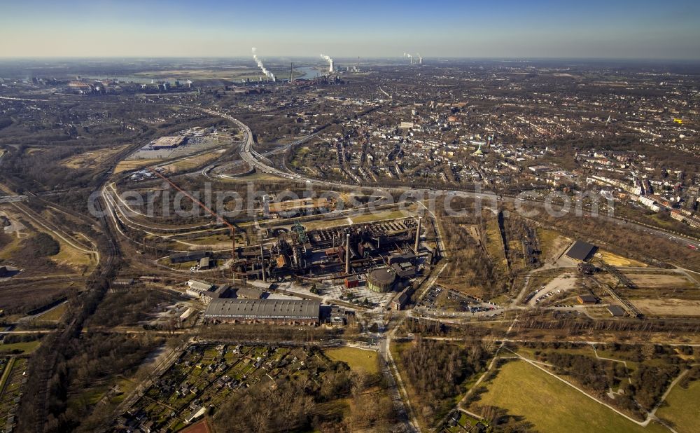 Duisburg from the bird's eye view: The former steel plant in the Landscape Park Duisburg Nord, in North Rhine-Westphalia. Today it is a UNESCO World Heritage Site