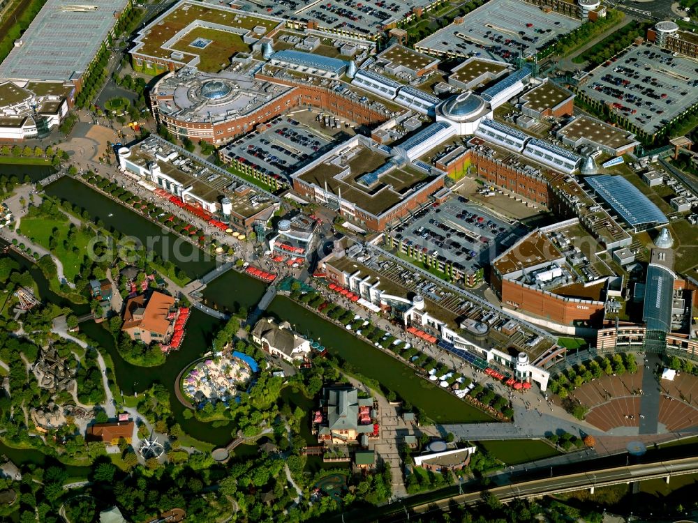 Aerial image Oberhausen - The CentrO is one of the largest shopping centers and urban entertainment center in Germany. It forms the core of the new center of Oberhausen. Over 250 retail shops spread out geographically in different areas, arranged on two floors of the mall