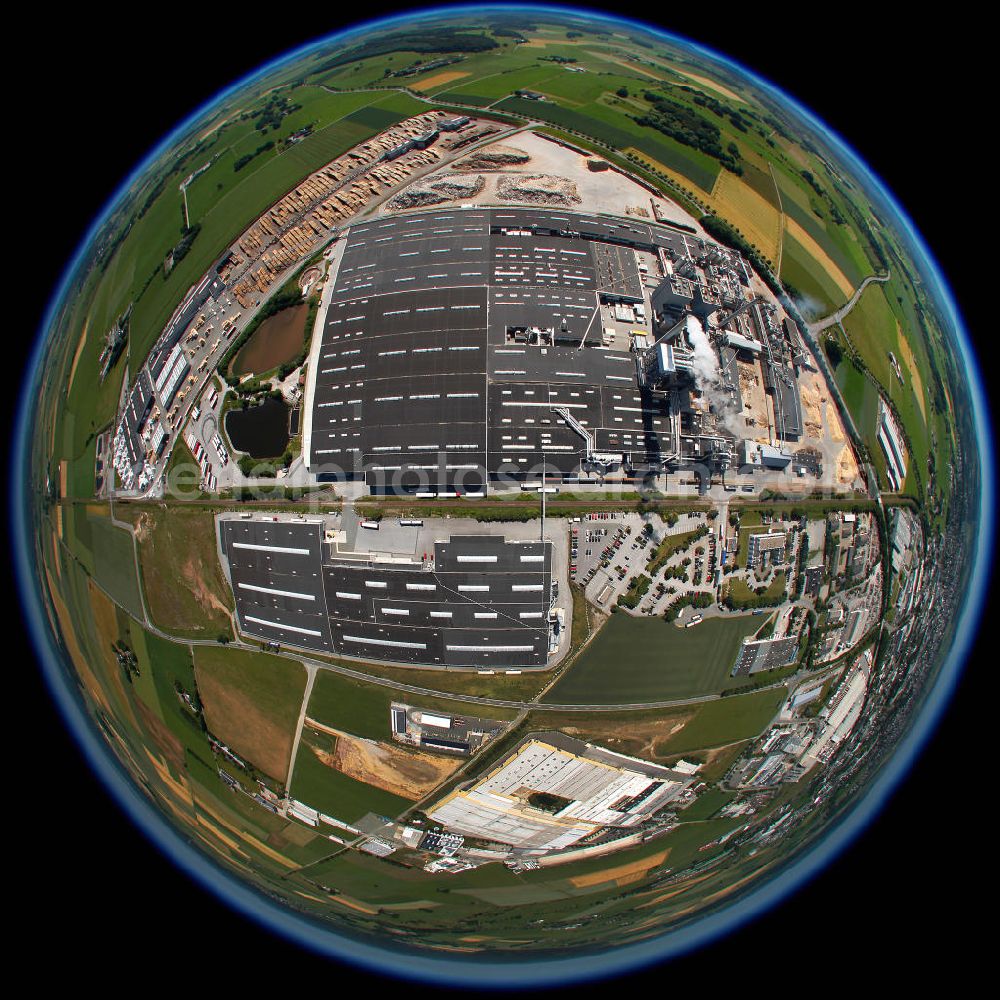 BRILON from above - Fisheye motive of the factory site of Egger Holzwerkstoffe GmbH & Co. KG in Brilon, North Rhine-Westphalia