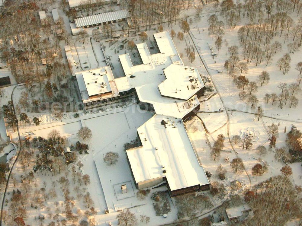 Aerial image Berlin-Wuhlheide - ; Blick auf das verschneite FEZ in der Wuhlheide in Berlin - Köpenick.