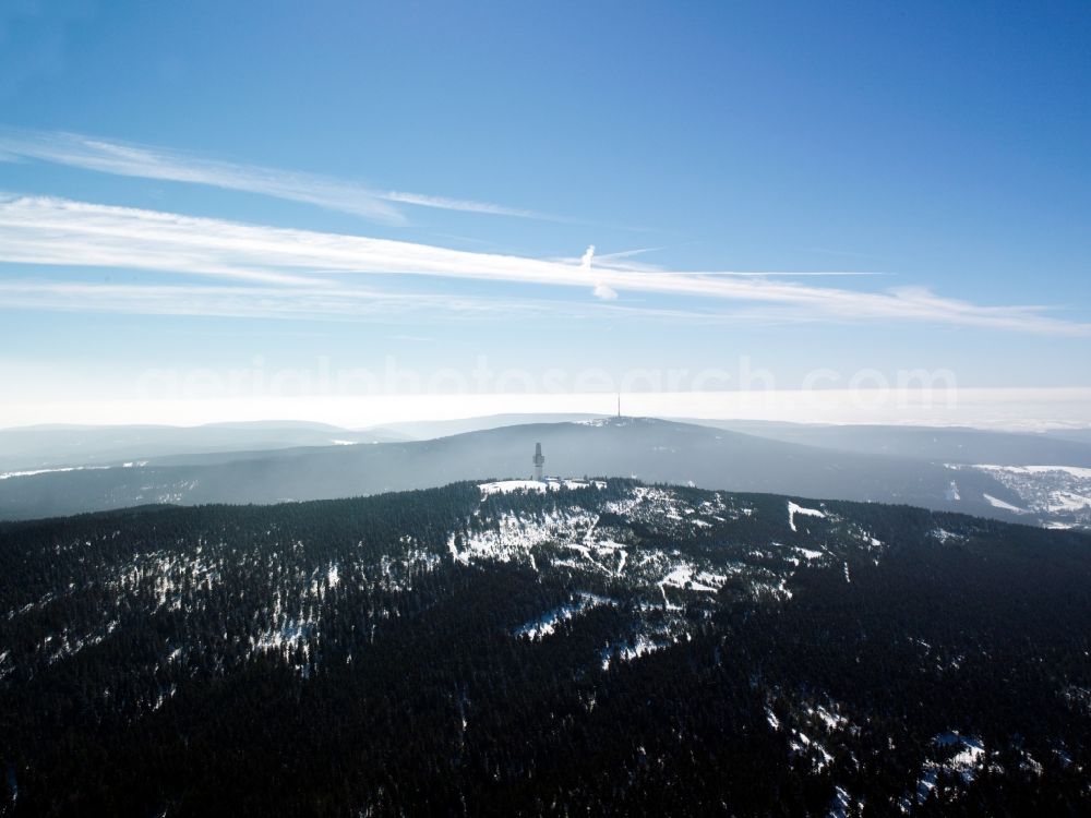 Wunsiedel from above - The Fichtel Mountains in the state of Bavaria. The mountains are located between the cities of Hof and Weiden. Originally known for mining activities, it is today renowned as a tourism location. In winter, with its snowy mountain tops, it is a favoured location for wintersports