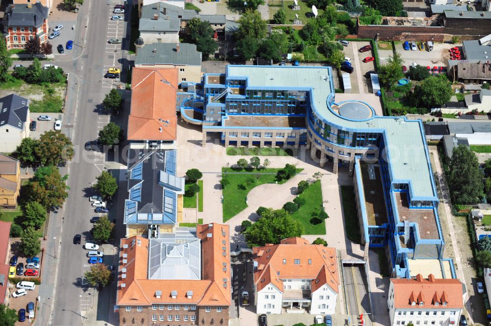 Aerial image Bitterfeld - View at the tax office Bitterfeld-Wolfen, housed in the renovated former district office in Mittel Street of Bitterfeld