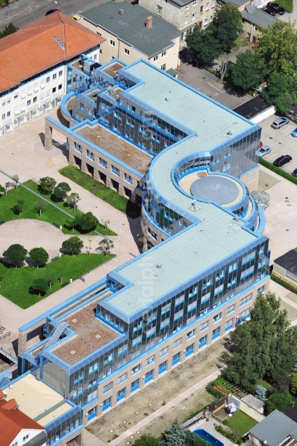 Bitterfeld from above - View at the tax office Bitterfeld-Wolfen, housed in the renovated former district office in Mittel Street of Bitterfeld