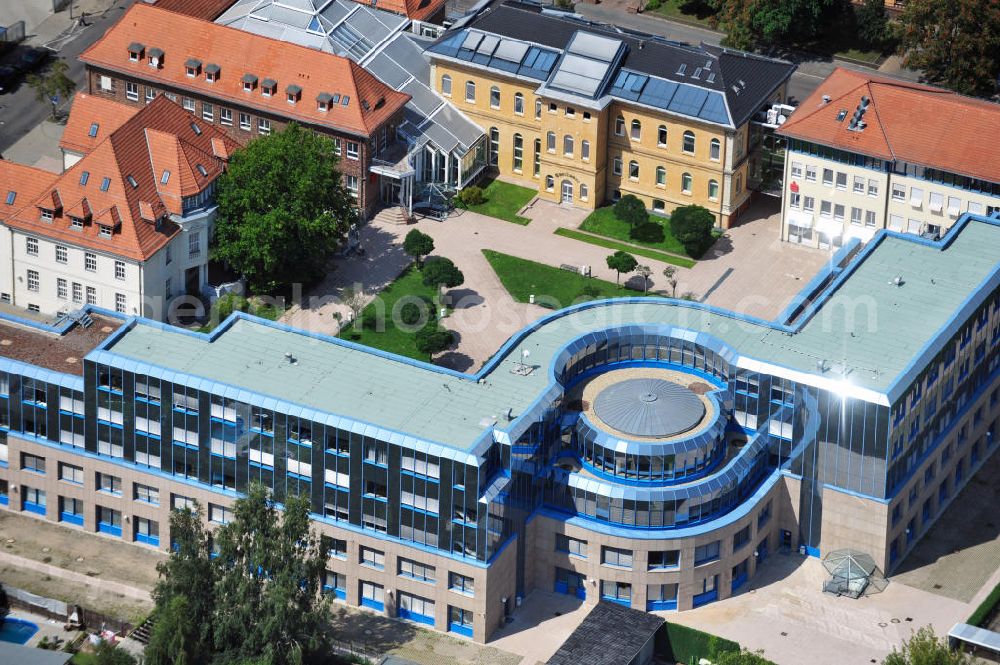 Bitterfeld from the bird's eye view: View at the tax office Bitterfeld-Wolfen, housed in the renovated former district office in Mittel Street of Bitterfeld