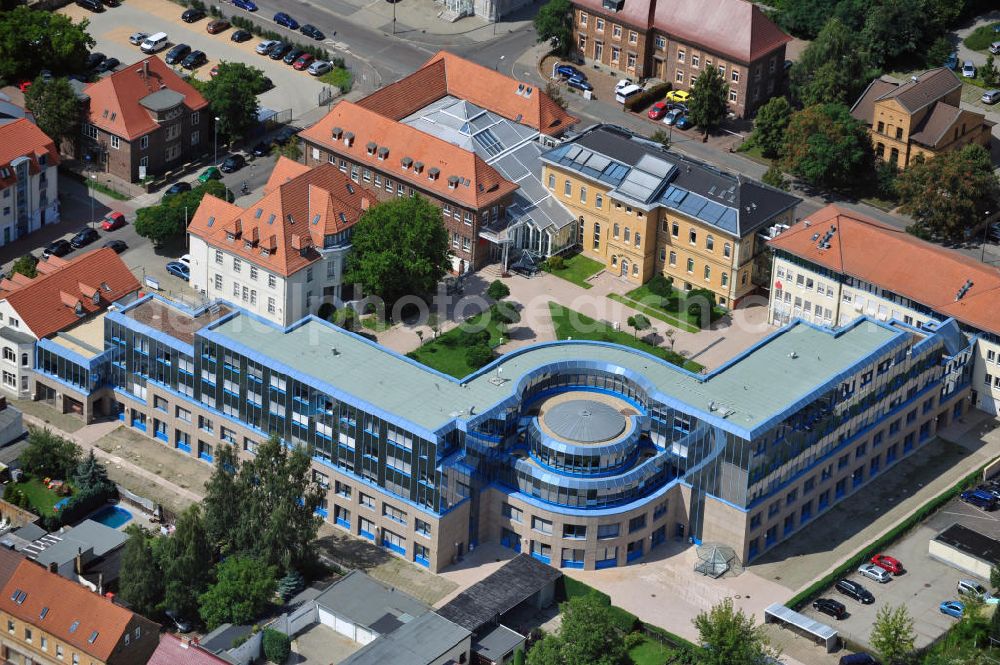 Aerial image Bitterfeld - View at the tax office Bitterfeld-Wolfen, housed in the renovated former district office in Mittel Street of Bitterfeld