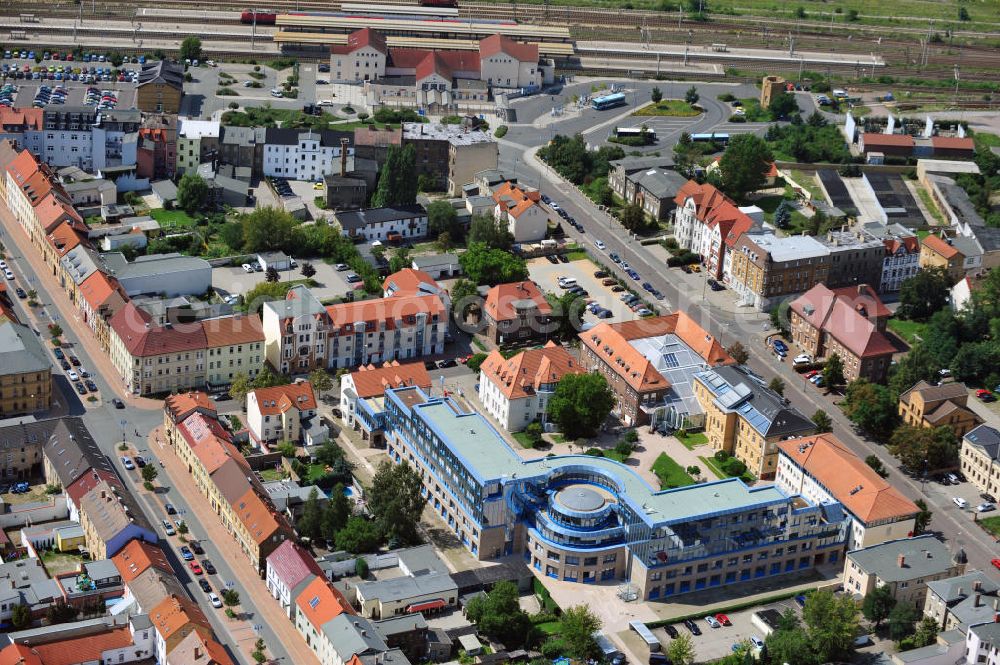 Bitterfeld from above - View at the tax office Bitterfeld-Wolfen, housed in the renovated former district office in Mittel Street of Bitterfeld