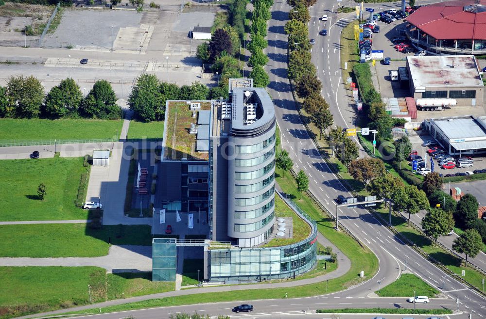 Aerial photograph Bietigheim-Bissingen - Das Gebäude der Porsche Consulting GmbH an der Porschestraße in Bietigheim - Bissingen. Das Haus ist ein Projekt der Firma Dierig Architekten. The building of the Porsche Consulting GmbH at the Porschestrasse in Bietigheim-Bissingen.