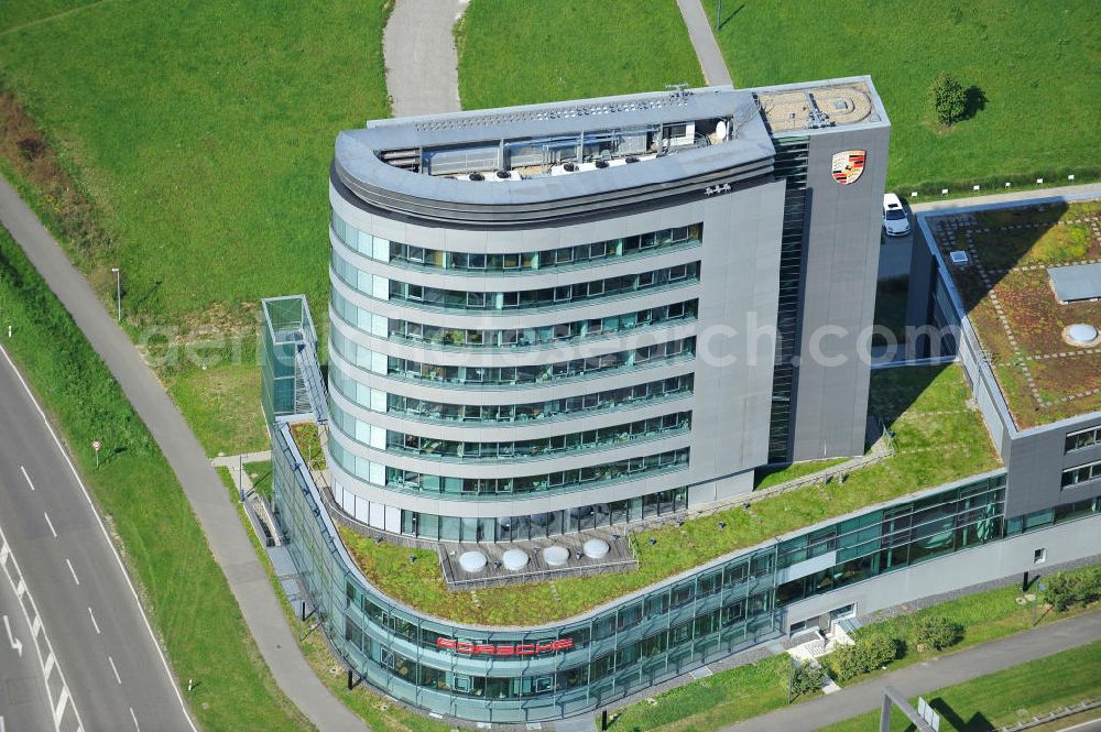 Aerial image Bietigheim-Bissingen - Das Gebäude der Porsche Consulting GmbH an der Porschestraße in Bietigheim - Bissingen. Das Haus ist ein Projekt der Firma Dierig Architekten. The building of the Porsche Consulting GmbH at the Porschestrasse in Bietigheim-Bissingen.