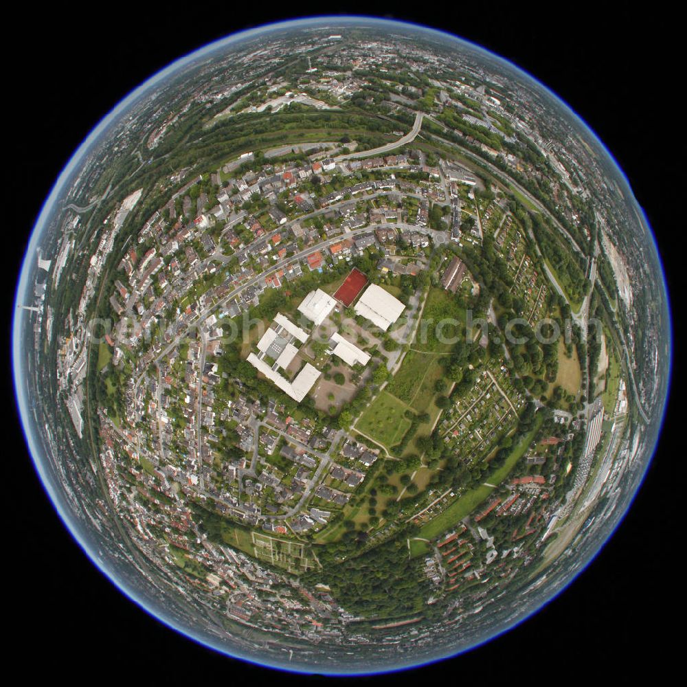 Aerial image Herne - Fisheye view at the ground of the Erich Fried Comprehensive School in Herne at Graben street