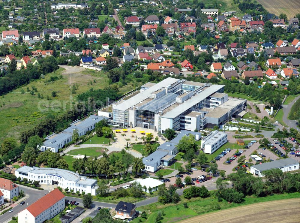 Bitterfeld from the bird's eye view: View at the hospital building and the adjoining park of the health center in Bitterfeld-Wolfen