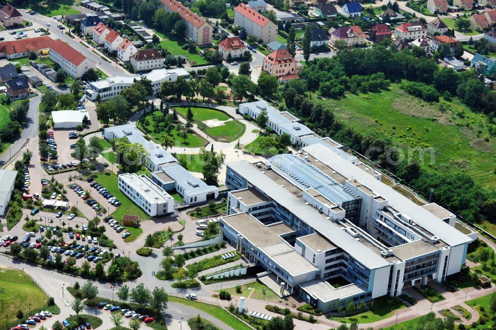 Bitterfeld from the bird's eye view: View at the hospital building and the adjoining park of the health center in Bitterfeld-Wolfen