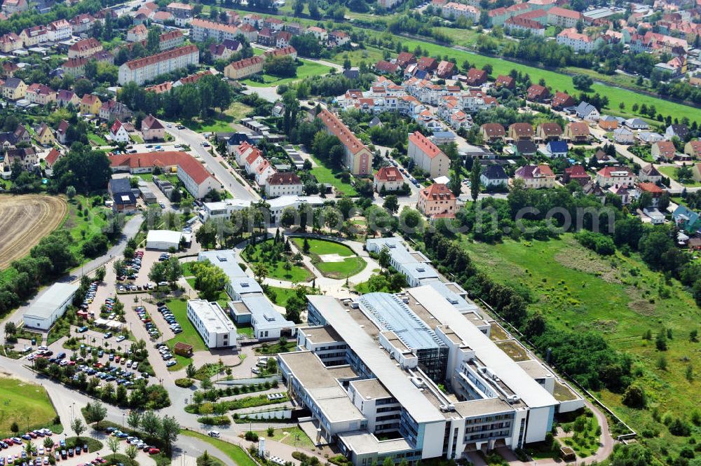 Aerial image Bitterfeld - View at the hospital building and the adjoining park of the health center in Bitterfeld-Wolfen