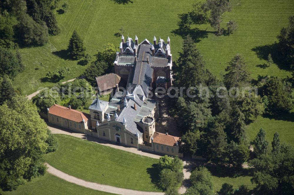 Aerial image Wörlitz - Gothic House in Schoch's garden in Wörlitz in Oranienbaum-Wörlitz in Saxony-Anhalt