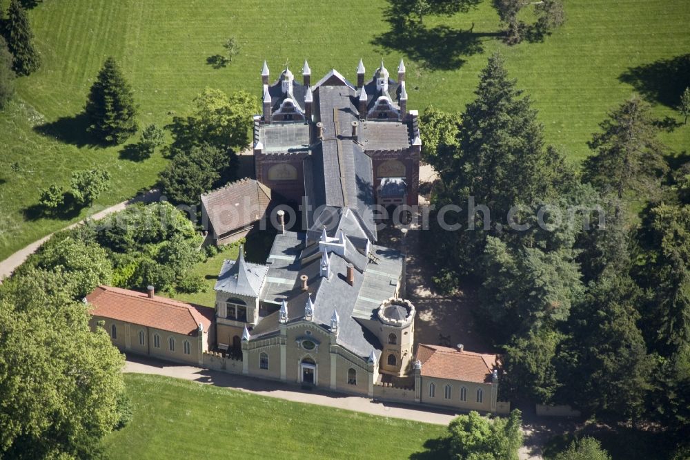 Aerial photograph Wörlitz - Gothic House in Schoch's garden in Wörlitz in Oranienbaum-Wörlitz in Saxony-Anhalt