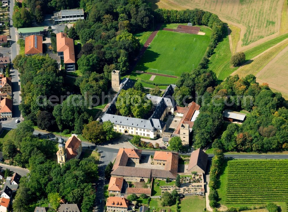 Aerial photograph Volkach - Castle Gaibach of the Lords of Schönborn in the Gaibach part of Volkach in the state of Bavaria. The former lordly residence was built in the Middle Ages and is today used as a boarding school as part of the land school of Castle Gaibach