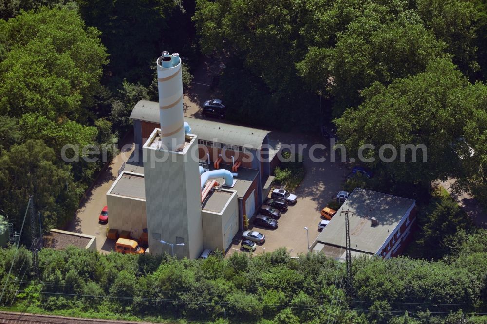 Aerial photograph Bochum - The heating plant Am Hain in Bochum in the state of North Rhine-Westphalia. The power station is one district heating plants of four in Bochum run by the Stadtwerke. Electric power is produced here as well through heat and power cogeneration