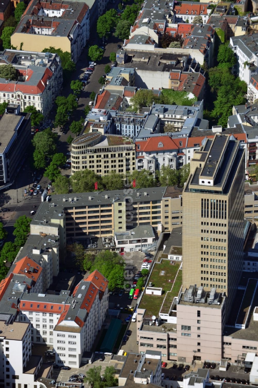 Berlin from above - View at the high building of the shopping and office complex of the Ku Damm Karree