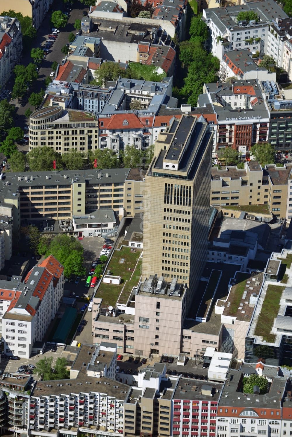 Berlin from the bird's eye view: View at the high building of the shopping and office complex of the Ku Damm Karree