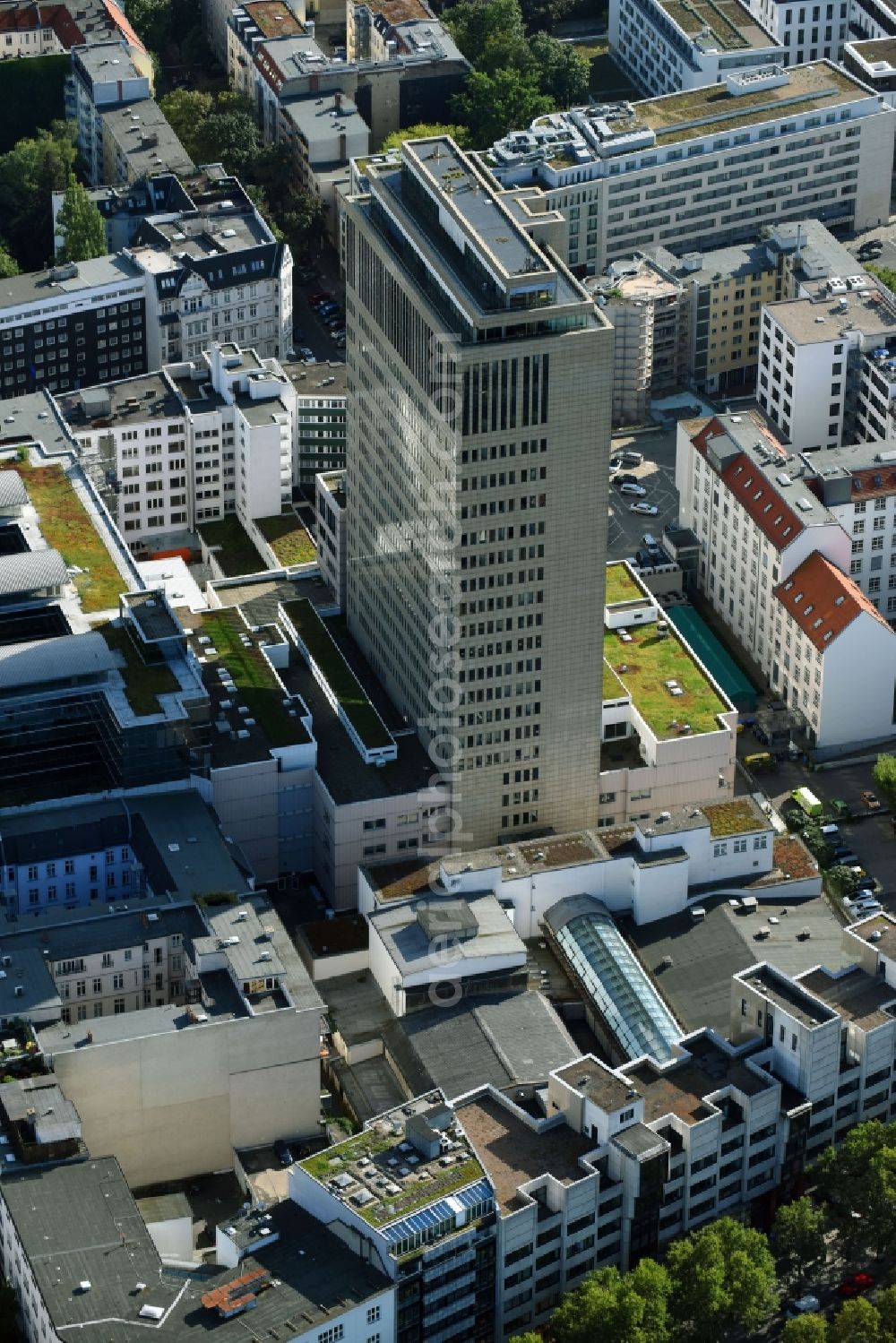 Aerial photograph Berlin - View at the high building of the shopping and office complex of the Ku Damm Karree