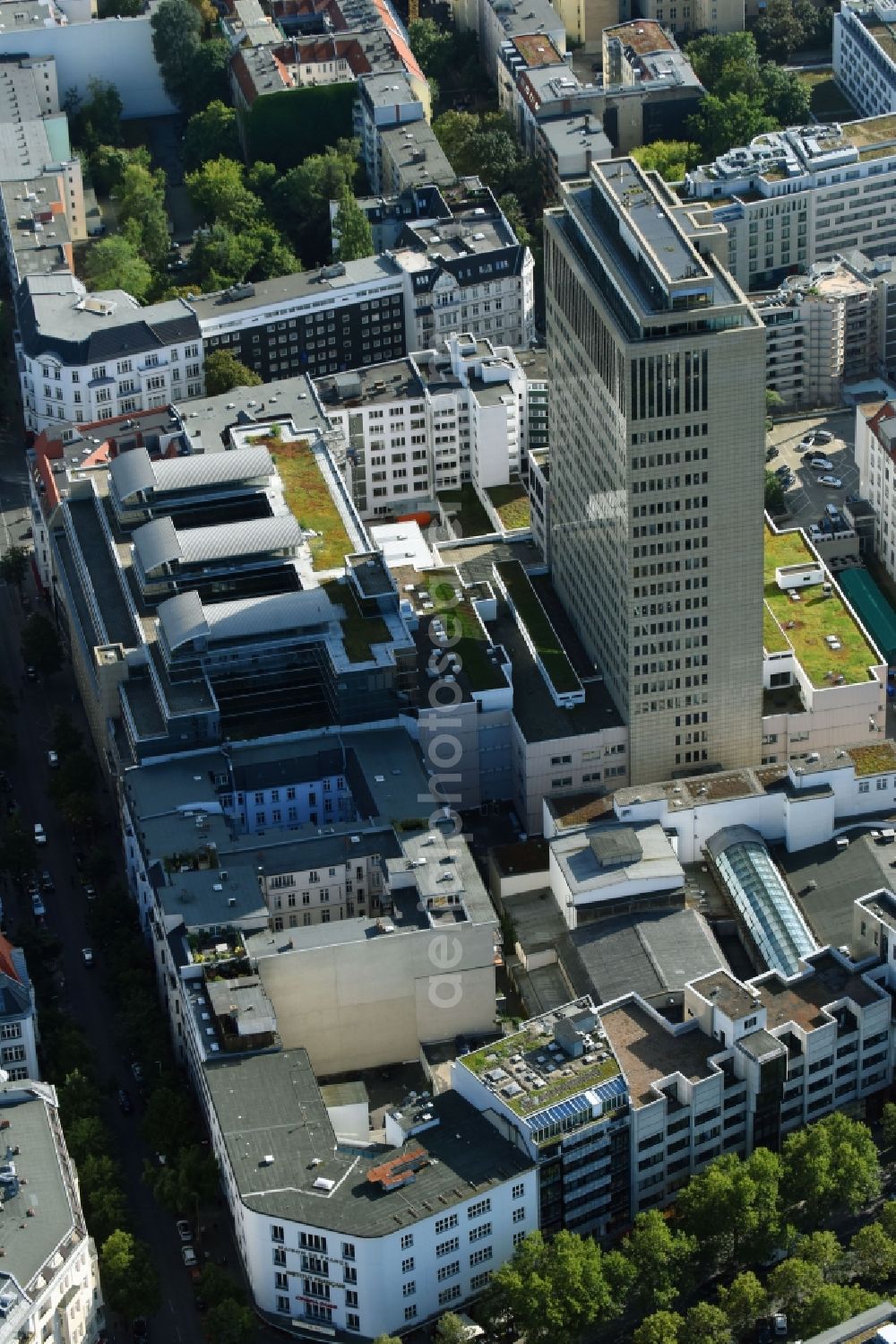 Berlin from above - View at the high building of the shopping and office complex of the Ku Damm Karree