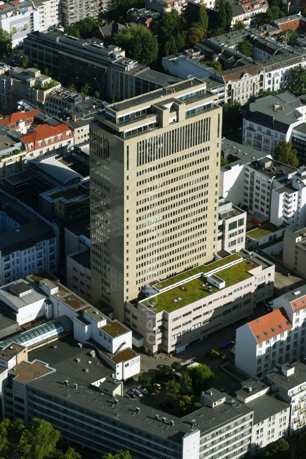 Berlin from above - View at the high building of the shopping and office complex of the Ku Damm Karree