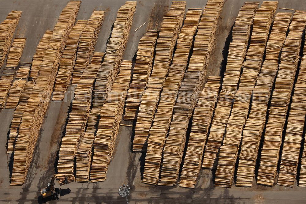 BRILON from the bird's eye view: The lumberyard of the externally delivered wood for the chipboard, laminate plant and sawmill Egger GmbH & Co. KG in Brilon in North Rhine-Westphalia