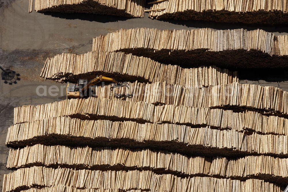 BRILON from above - The lumberyard of the externally delivered wood for the chipboard, laminate plant and sawmill Egger GmbH & Co. KG in Brilon in North Rhine-Westphalia